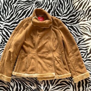 Vintage Oscar de la renta tan suede faux leather faux fur sherpa  button jacket